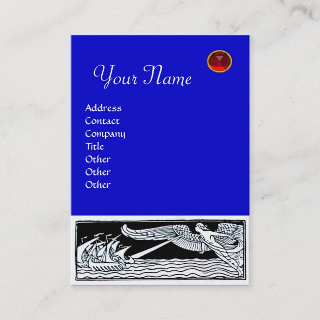 Carte De Visite VOYAGE ANTIQUE, MONOGRAMME RUBY, bleu rouge (Devant)