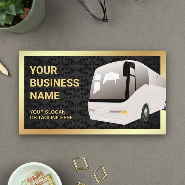 Carte De Visite Voyagiste Autobus de Tourisme en Damassé Noir (Créateur téléchargé)