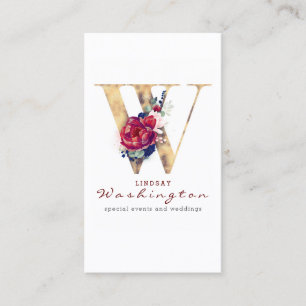 Carte De Visite W Monogram Burgundy Gold et Navy Blue Floral