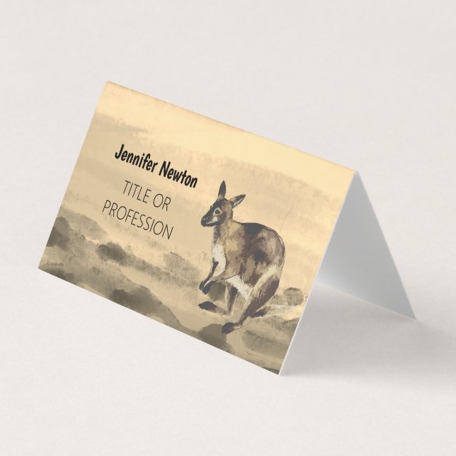 Carte De Visite Wallaby peint avec des tons sépia aquarelle (Devant)