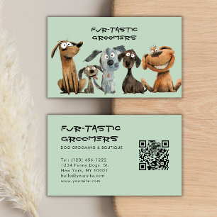Carte De Visite Watercolor Crazy Chien Groomers Boutique QR Code