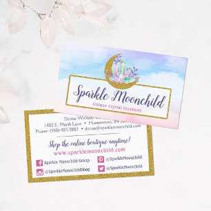 Carte De Visite Watercolor Crystals & Gold Moon Réseau Social