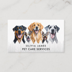 Carte De Visite Watercolor Dog Care Services Walking Sitting Board