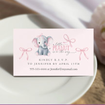 Watercolor Elephant Pink Bow RSVP Enclosure Card