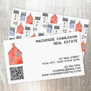 Carte De Visite Watercolor House Art Code QR Immobilier