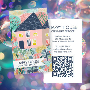 Carte De Visite Watercolor House Nettoyage Jardin Jardin QR Code