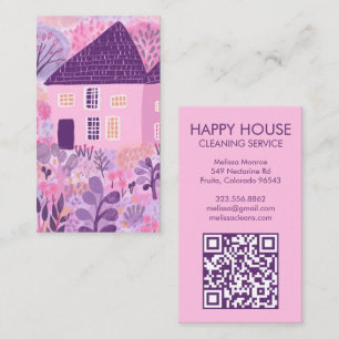 Carte De Visite Watercolor House Nettoyage Jardin Jardin QR Code