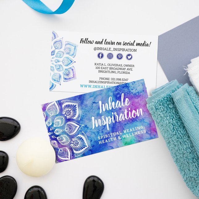 Carte De Visite Watercolor Mandala Metaphysical Yoga Social Media (Créateur téléchargé)