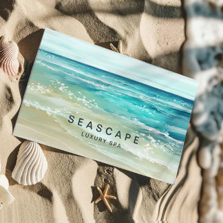 Carte De Visite Watercolor Ocean Waves Tropical Beach