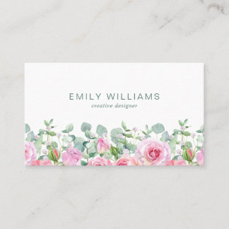 Carte De Visite Watercolor Pink Rose Flowers Business Card