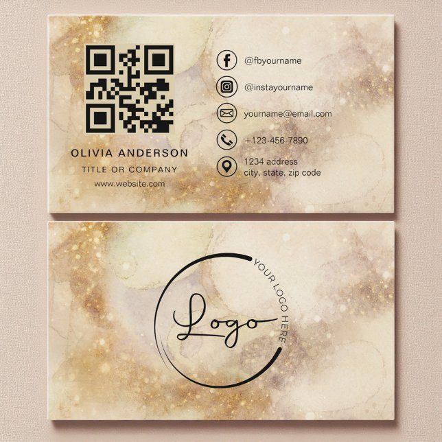Carte De Visite Watercolor Professional Business QR Code (Créateur téléchargé)