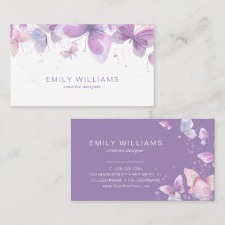 Carte De Visite Watercolor Purple Butterflies Business Card