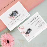 Carte De Visite Watercolor Vintage Camera & Florals Photography<br><div class="desc">The perfect business card to promote your photography business. The front of the card features our hand-drawn black watercolor vintage camera, with our beautiful watercolor pink cherry blossoms framing the camera. Customize with your business name and website. The Reverse side features the contact info, social media icons, and handle as...</div>