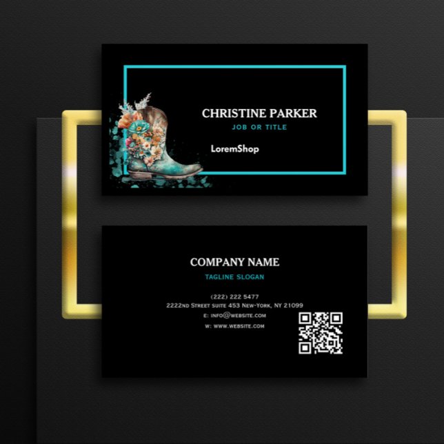 Carte De Visite Watercolor Western Floral Boots code URL (Créateur téléchargé)