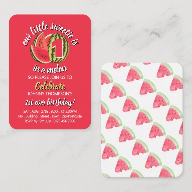 Carte De Visite Watermelon, 1 in a Melon, Anniversaire (Devant / Derrière)