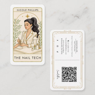 Carte De Visite Wavy Black Hair Nail Tech médias sociaux QR