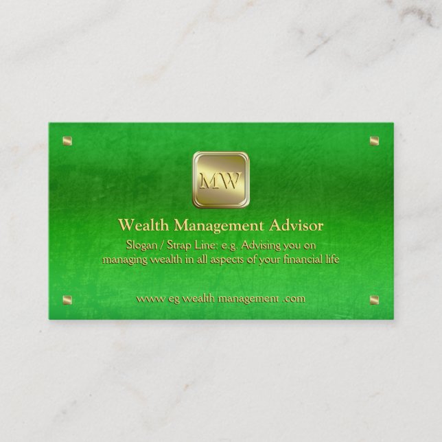 Carte De Visite Wealth Advisor, plaque d'identification or, look c (Devant)