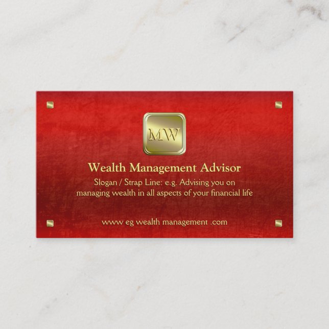 Carte De Visite Wealth Advisor, plaque d'identification or, look c (Devant)
