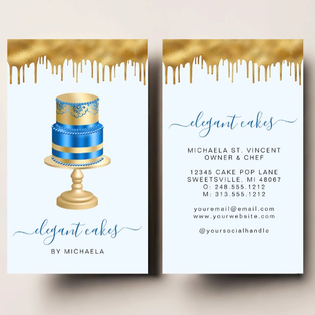 Carte De Visite Wedding Cake Glitter Drip Royal Blue Bakery (Créateur téléchargé)