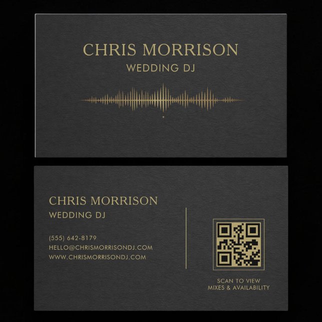 Carte De Visite Wedding DJ Music Black Gold QR Code Professional (Créateur téléchargé)