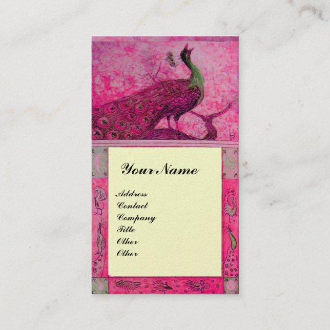 Carte De Visite WEDDING LOVE PAONS MONOGRAMME rose fuchsia perle (Devant)