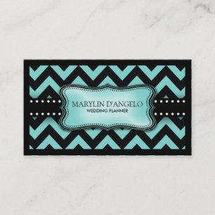 Carte De Visite Wedding planner bleu et noir d'Aqua de Chevron
