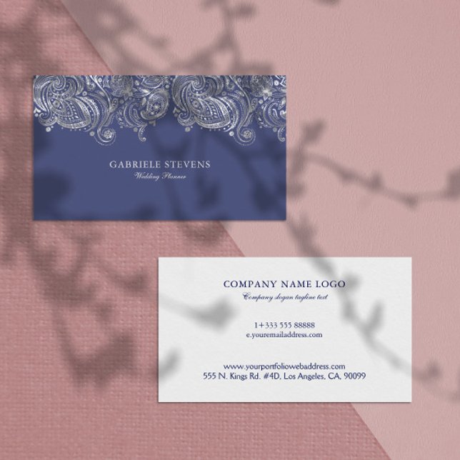 Carte De Visite Wedding planner Blue and Silver Paisley (Créateur téléchargé)