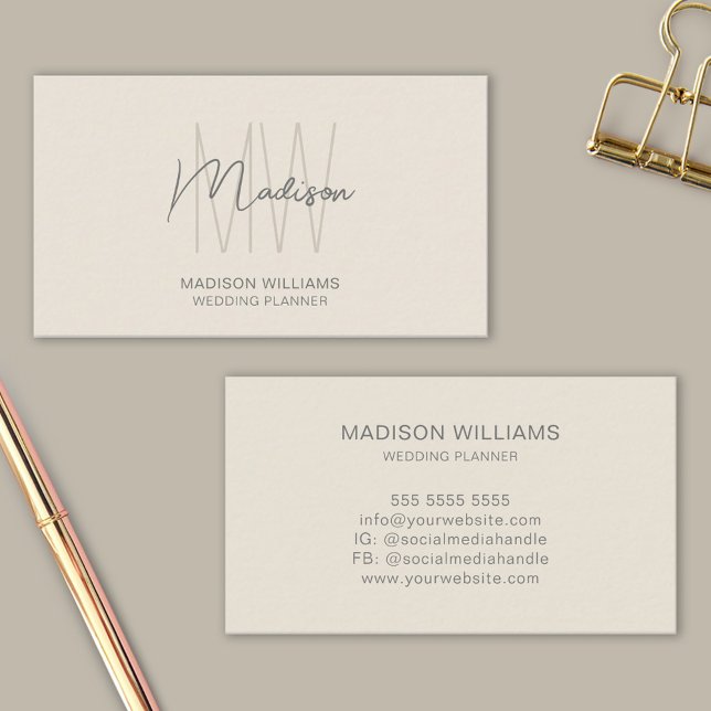 Carte De Visite Wedding planner de crème de logo Monogramme modern (Modern Monogram Logo Cream Wedding Planner Business Card)