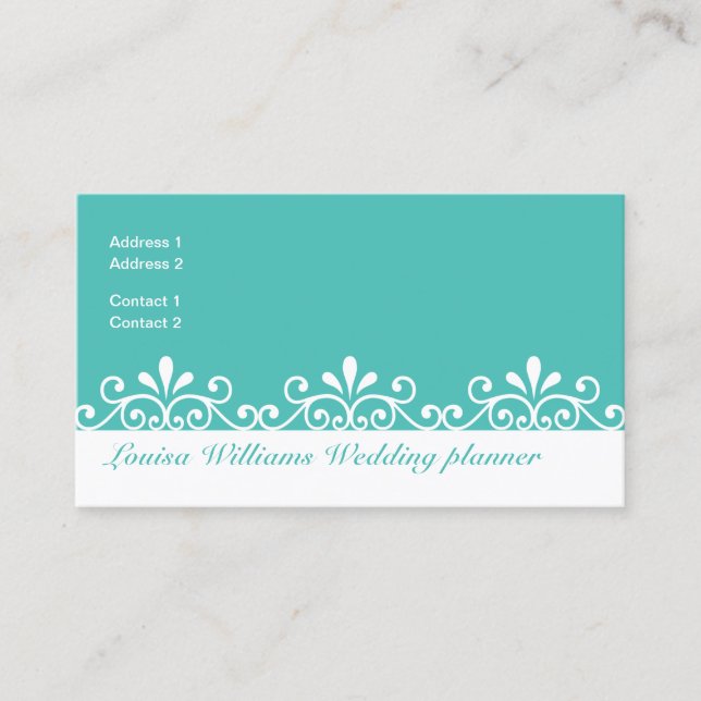 Carte De Visite Wedding planner de la chambre de mariée Turquoise  (Devant)