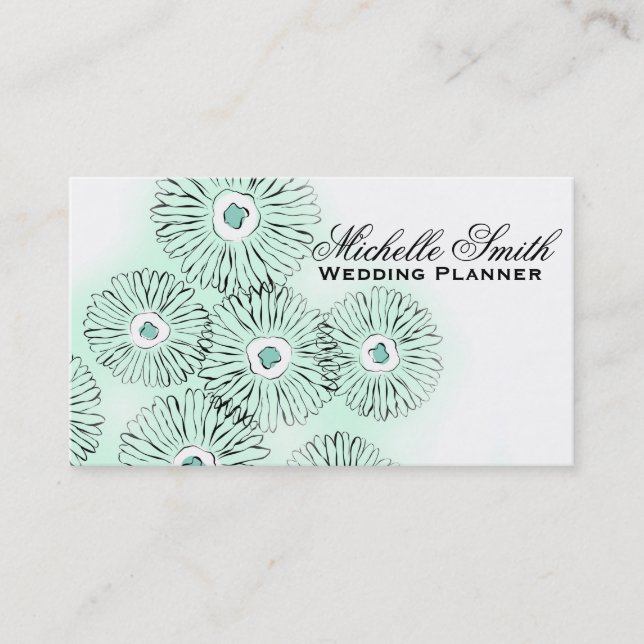 Carte De Visite Wedding planner des fleuristes de Mint noir blanc (Devant)