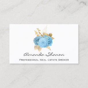 Carte De Visite Wedding planner d'événement Blue Gold Roses logo Q