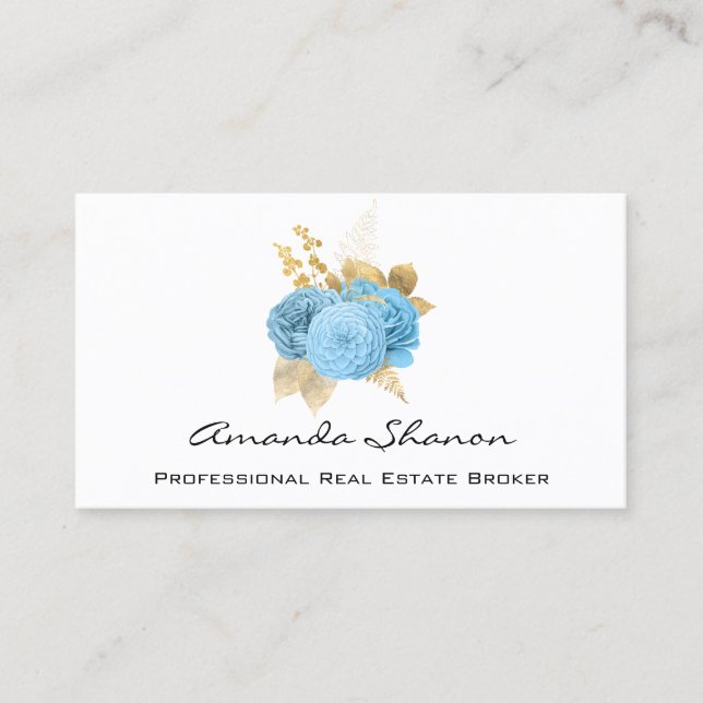 Carte De Visite Wedding planner d'événement Blue Gold Roses logo Q (Devant)