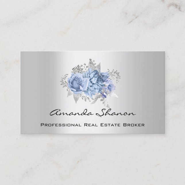 Carte De Visite Wedding planner d'événement Floral Blue Grey Logo  (Devant)