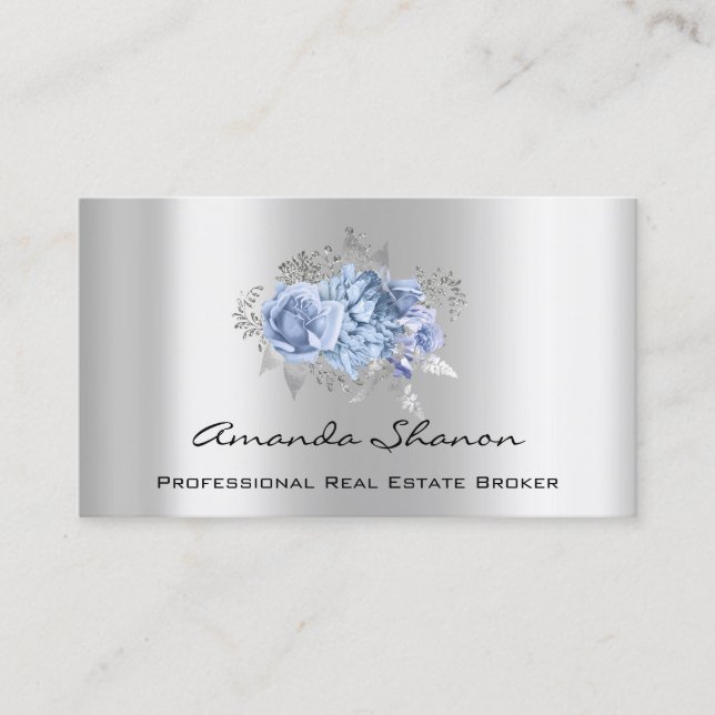 Carte De Visite Wedding planner d'événement Floral Silver Logo QRC (Devant)