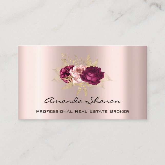 Carte De Visite Wedding planner d'événement Florals Rose Marsala Q (Devant)
