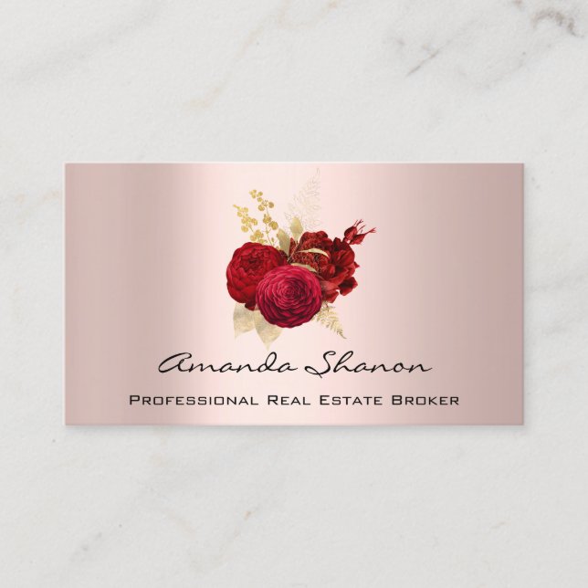 Carte De Visite Wedding planner d'événement Red Gold Roses Logo QR (Devant)