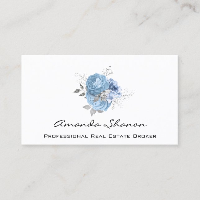Carte De Visite Wedding planner d'événement Roses Bleu Blanc LogoQ (Devant)