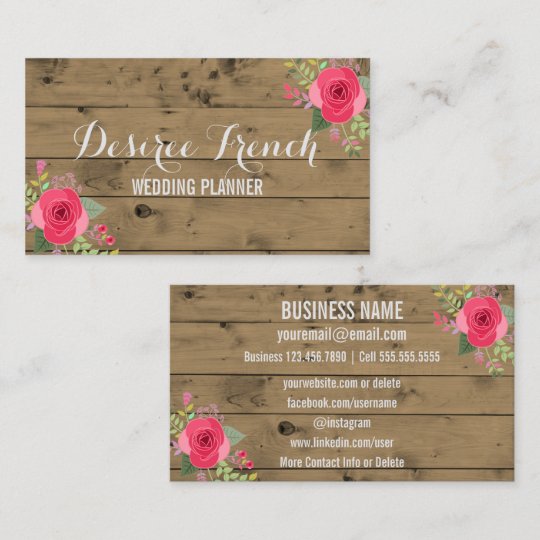 Carte De Visite Wedding planner floral en bois rustique Carte De Visite Wedding planner floral en bois rustique