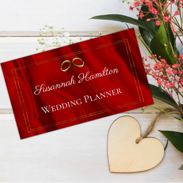 Carte De Visite Wedding planner glamour de soie rouge et anneaux d (Créateur téléchargé)