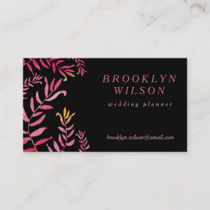 Carte De Visite Wedding planner noir avec Feuilles roses