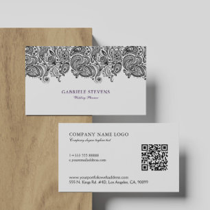 Carte De Visite Wedding planner noir et blanc Paisley