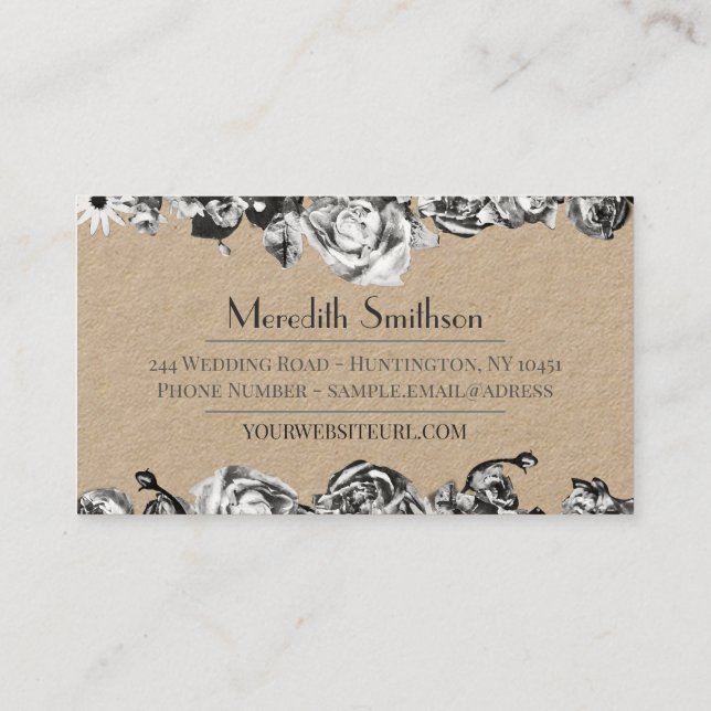 Carte De Visite Wedding planner professionnel élégant noir et blan (Dos)