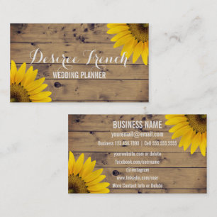 Carte De Visite Wedding planner rustique social de tournesols des