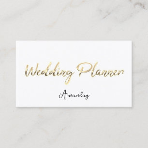 Carte De Visite Wedding planner Script Gold QR Code Logo Blanc