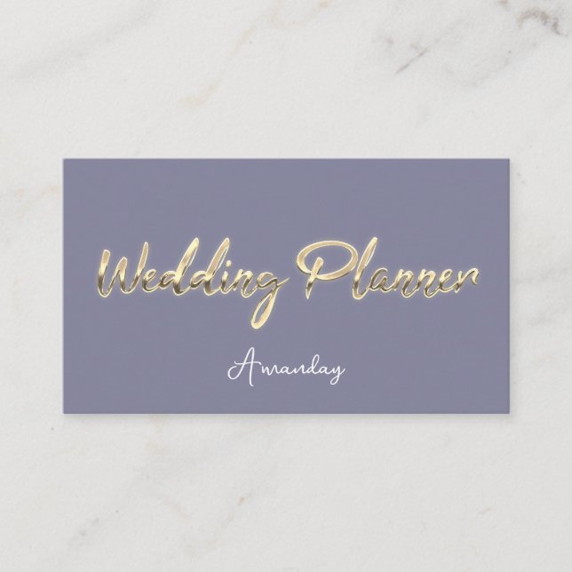 Carte De Visite Wedding planner Script Gold QR Code Logo gris bleu (Devant)