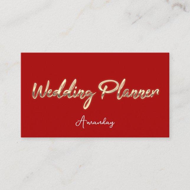 Carte De Visite Wedding planner Script Gold QR Code Logo Rouge (Devant)