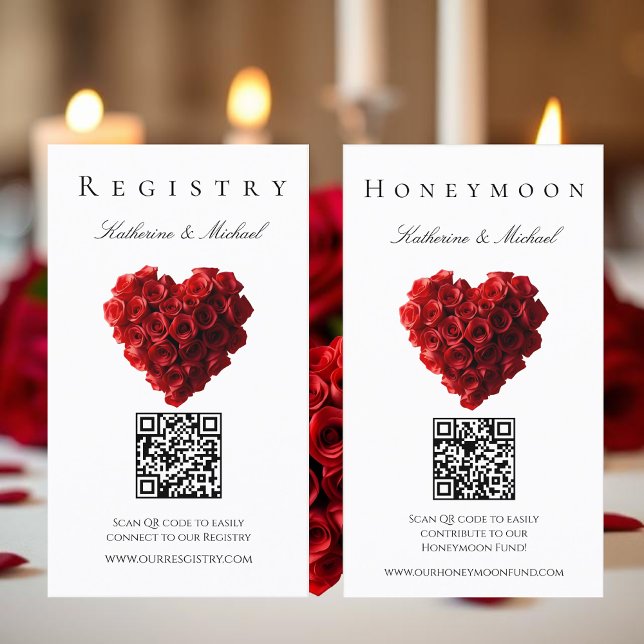 Carte De Visite Wedding Registry-Heart Shaped Red Roses- (Wedding Registry-Heart Shaped Red Roses- Registry and Honeymoon Fund)