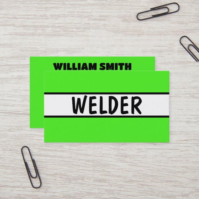 Carte De Visite Welder Neon Green (Devant/Arrière en situation)