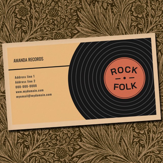 Carte De Visite Well-Worn Vinyl Record & Yellow (Well-Worn Vinyl Record & Yellow Business Card)