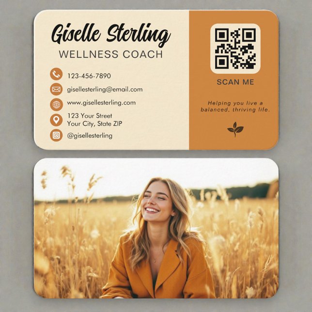Carte De Visite Wellness Coach Photo QR Code (Créateur téléchargé)
